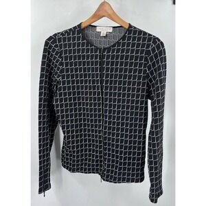 Casual Corner Stretch Black Zip Front Cardigan Top Womens Medium Business Casual